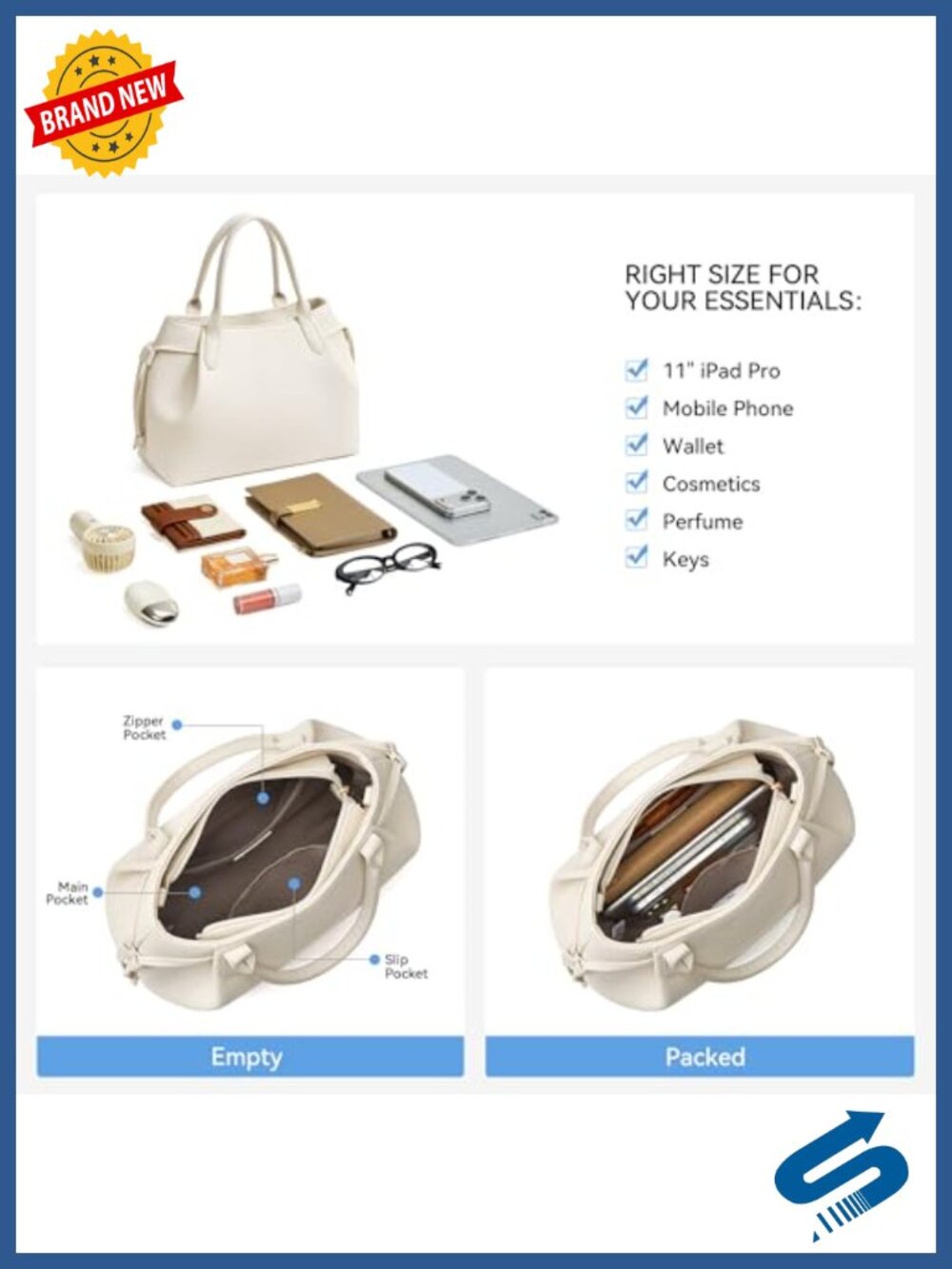 Vegan Leather Satchel Bag with Removable Strap - Picture 3 of 6